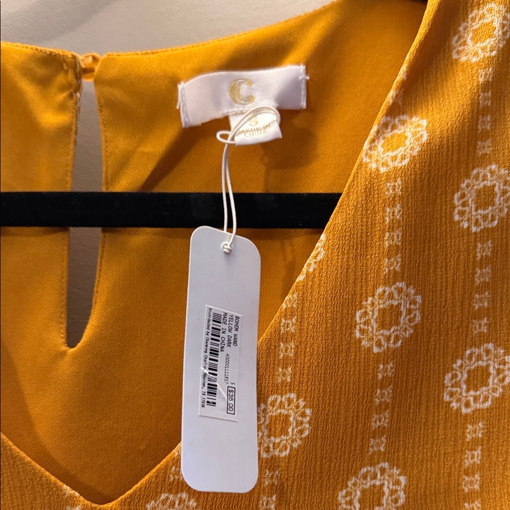 Francesca's Collections Mustard Patterned Mini Dress - Picture 2 of 3